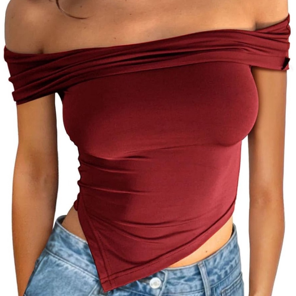 Elegant Off-Shoulder Burgundy Top